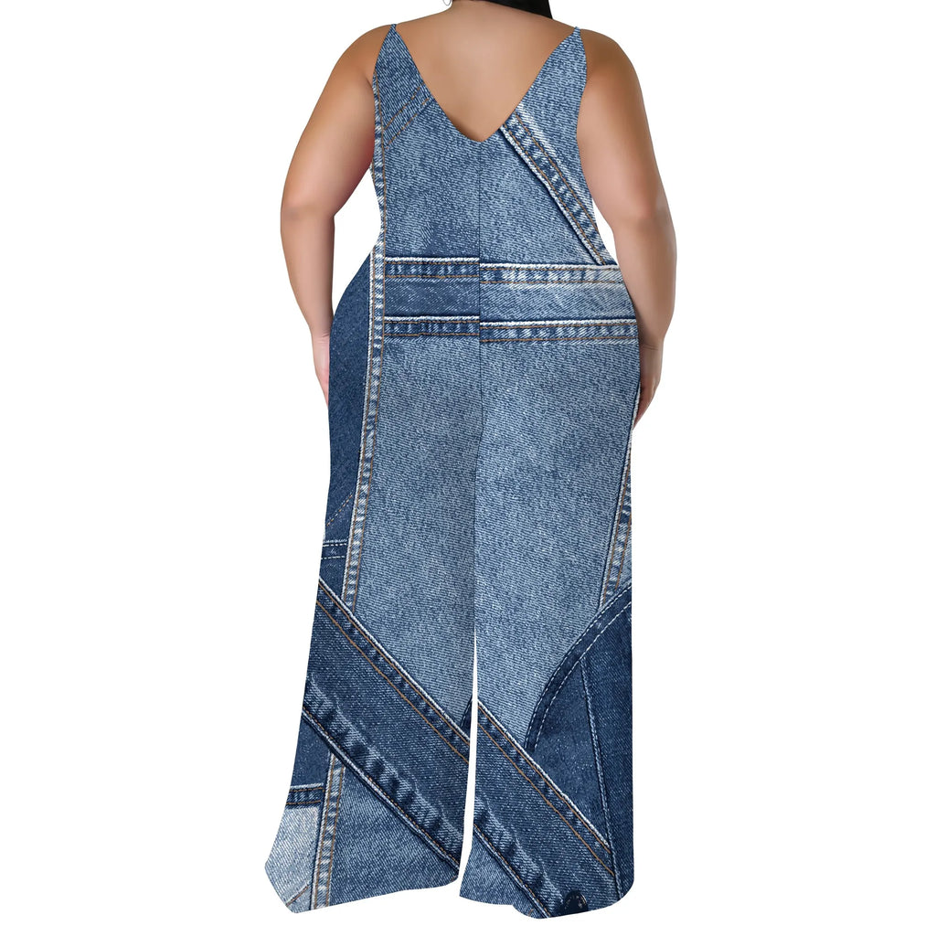 Combinaison Barboteuse Ample Imprimée — Sans Manches, Poches, Jambes Larges, Streetwear