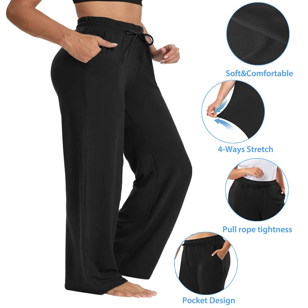 Pantalon Jambes Larges — Taille Élastique & Poches