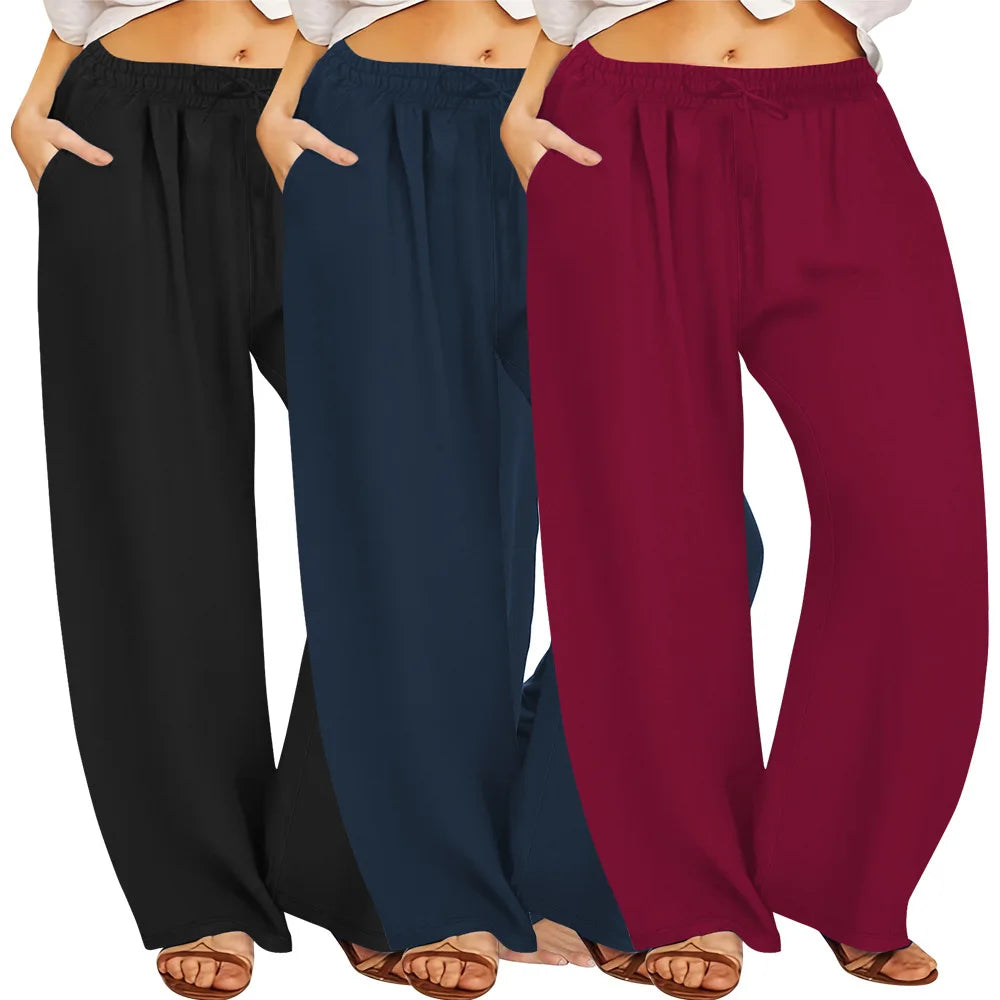 Pantalon Jambes Larges — Taille Élastique & Poches