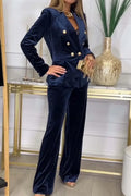 Ensemble 2 Pièces Slim — Col Rabattu, Double Boutonnage, Pantalon Cheville, Soirée
