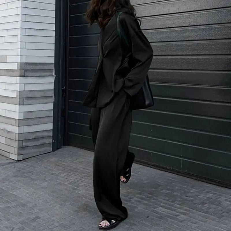 Ensemble Pantalon Ample & Chemise — Col Rabattu, Manches Longues, Coupe Lâche