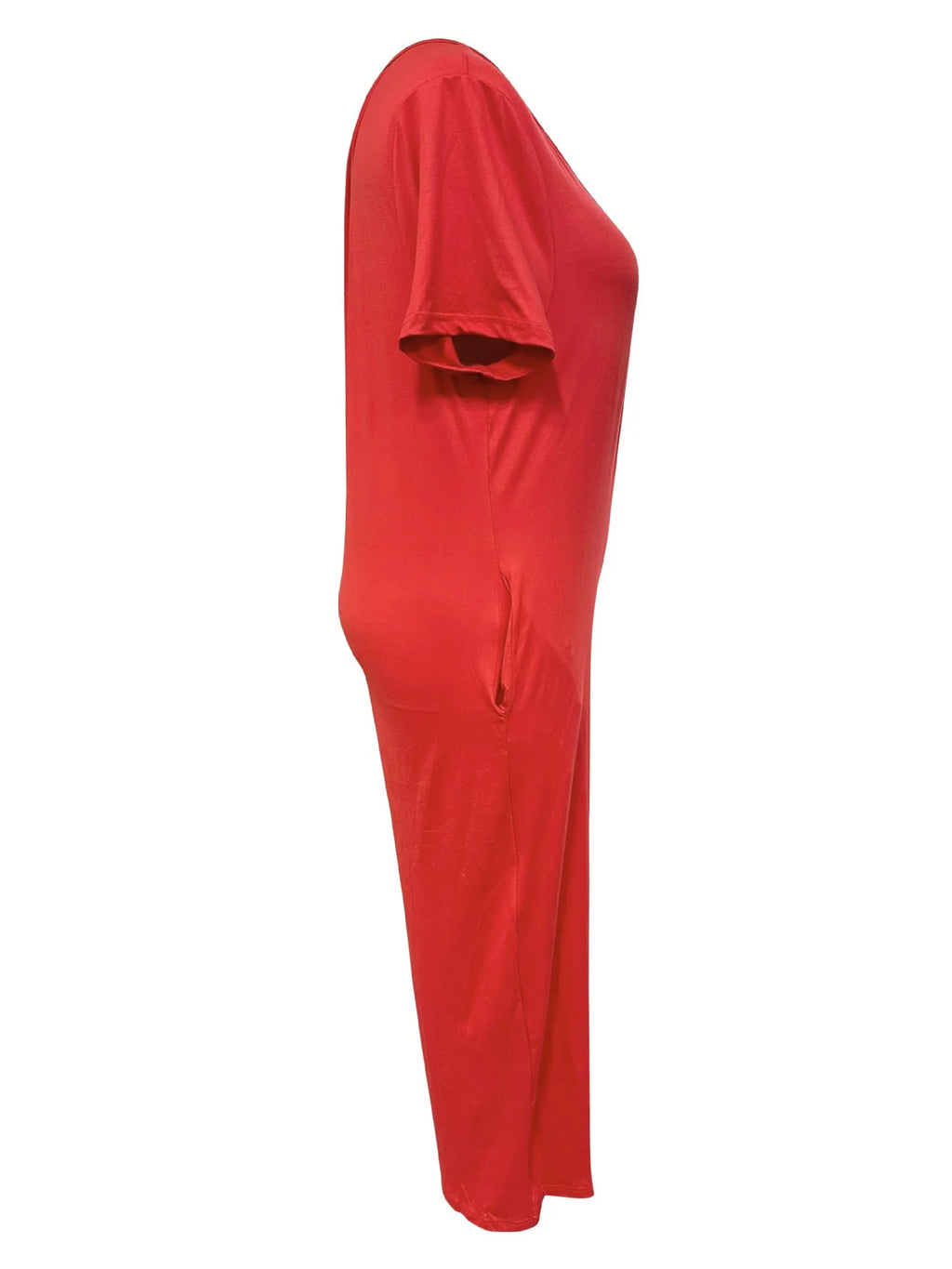 Combinaison Salopette Jambes Larges — Couleur Unie, Manches Courtes & Poches