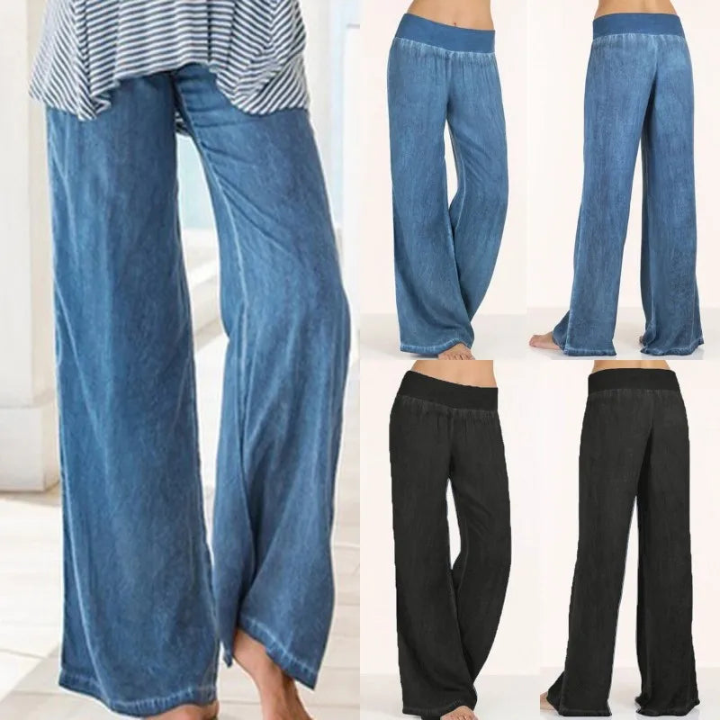 Jean Jambes Larges Style Anglais — Coupe Lâche, Taille Haute, Pleine Longueur