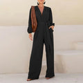 Combinaison Manches Longues Plissées — Col Revers, Ceinture, Pantalon Cheville