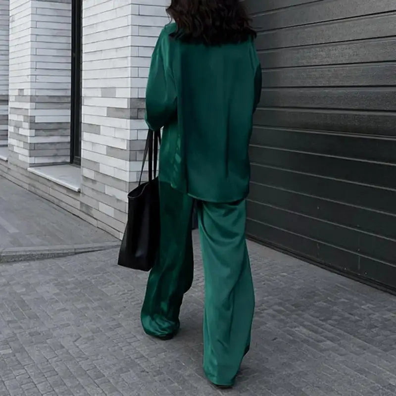 Ensemble Pantalon Ample & Chemise — Col Rabattu, Manches Longues, Coupe Lâche