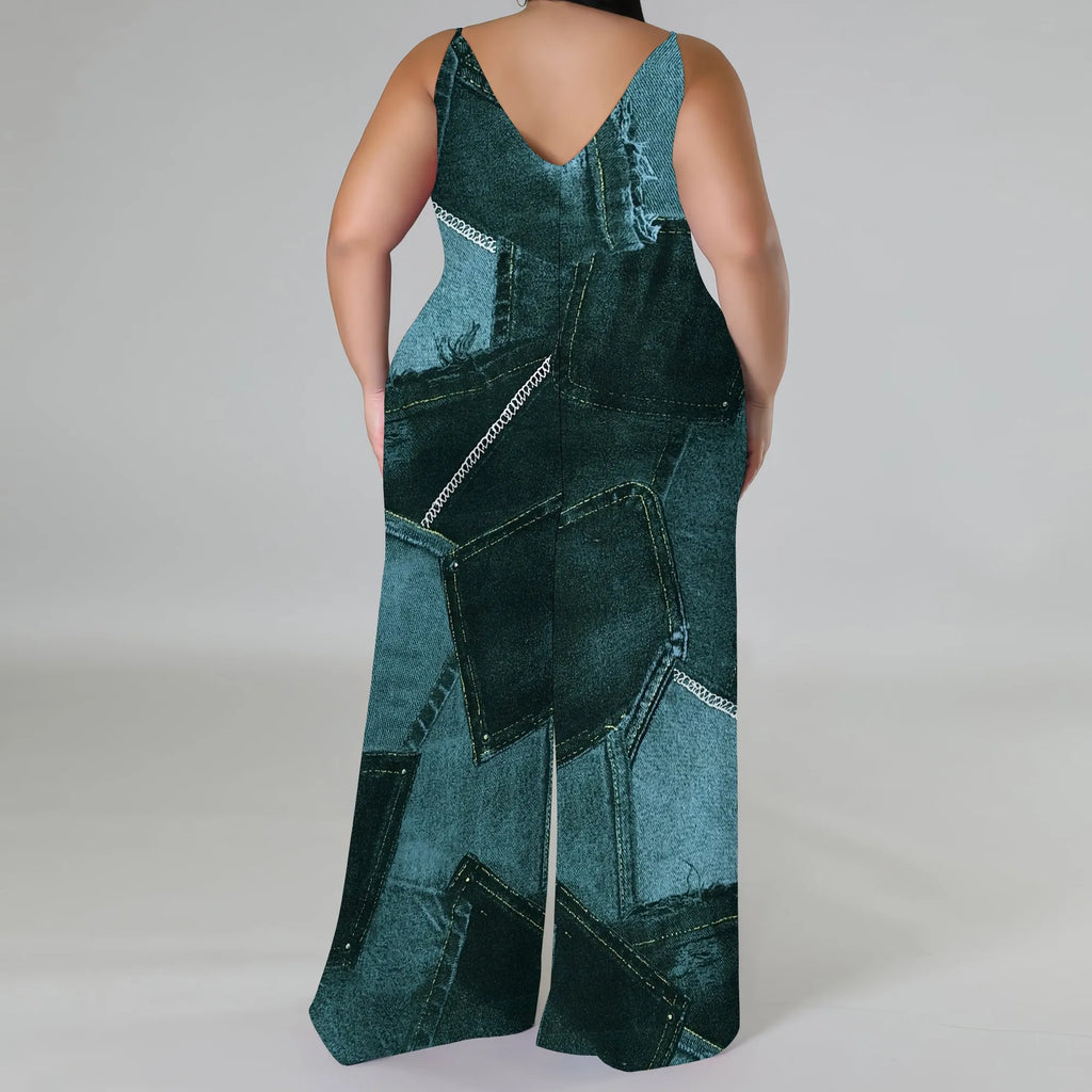Combinaison Barboteuse Ample Imprimée — Sans Manches, Poches, Jambes Larges, Streetwear