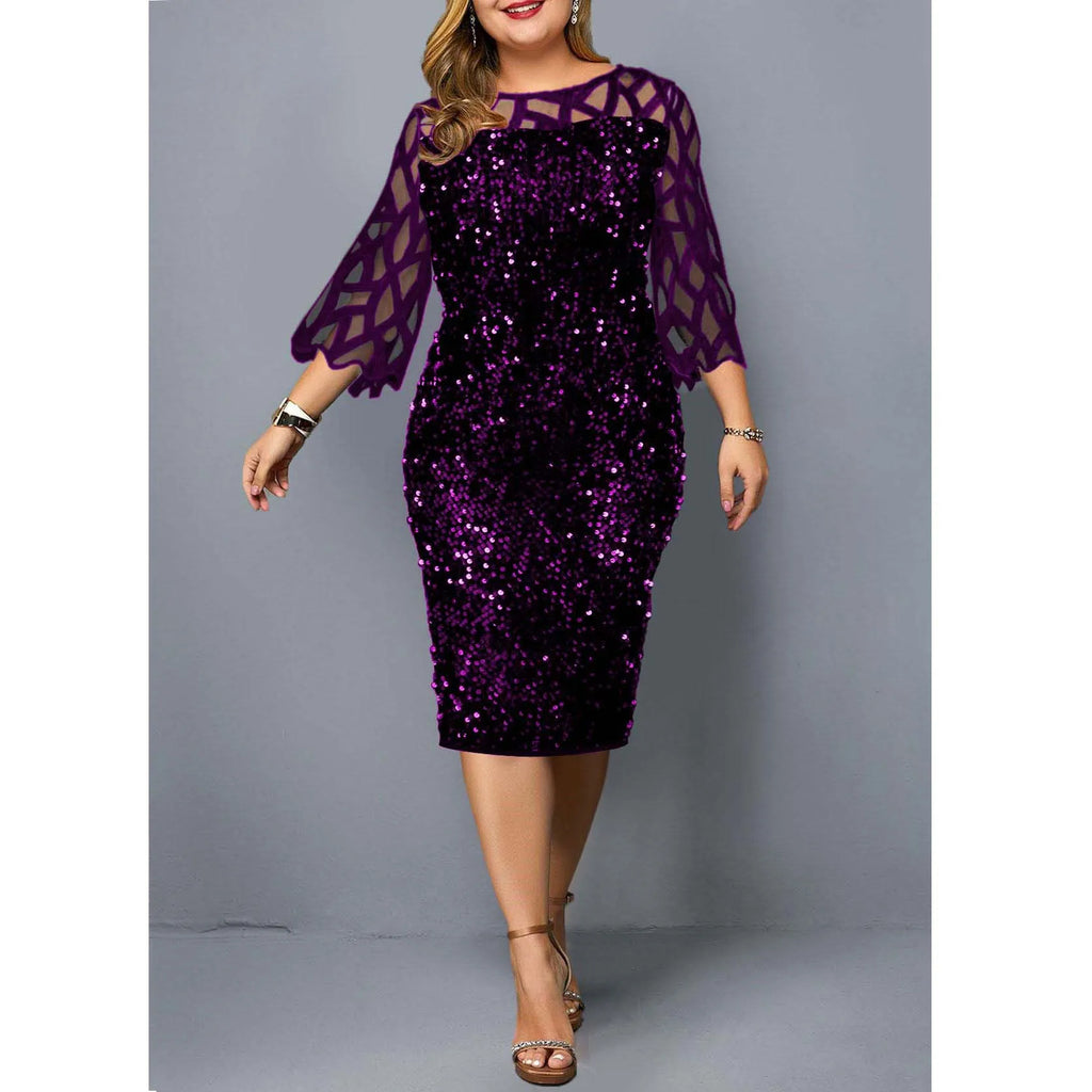 Robe Midi Sequins — Manches Courtes, Silhouette Une Ligne, Style Soirée
