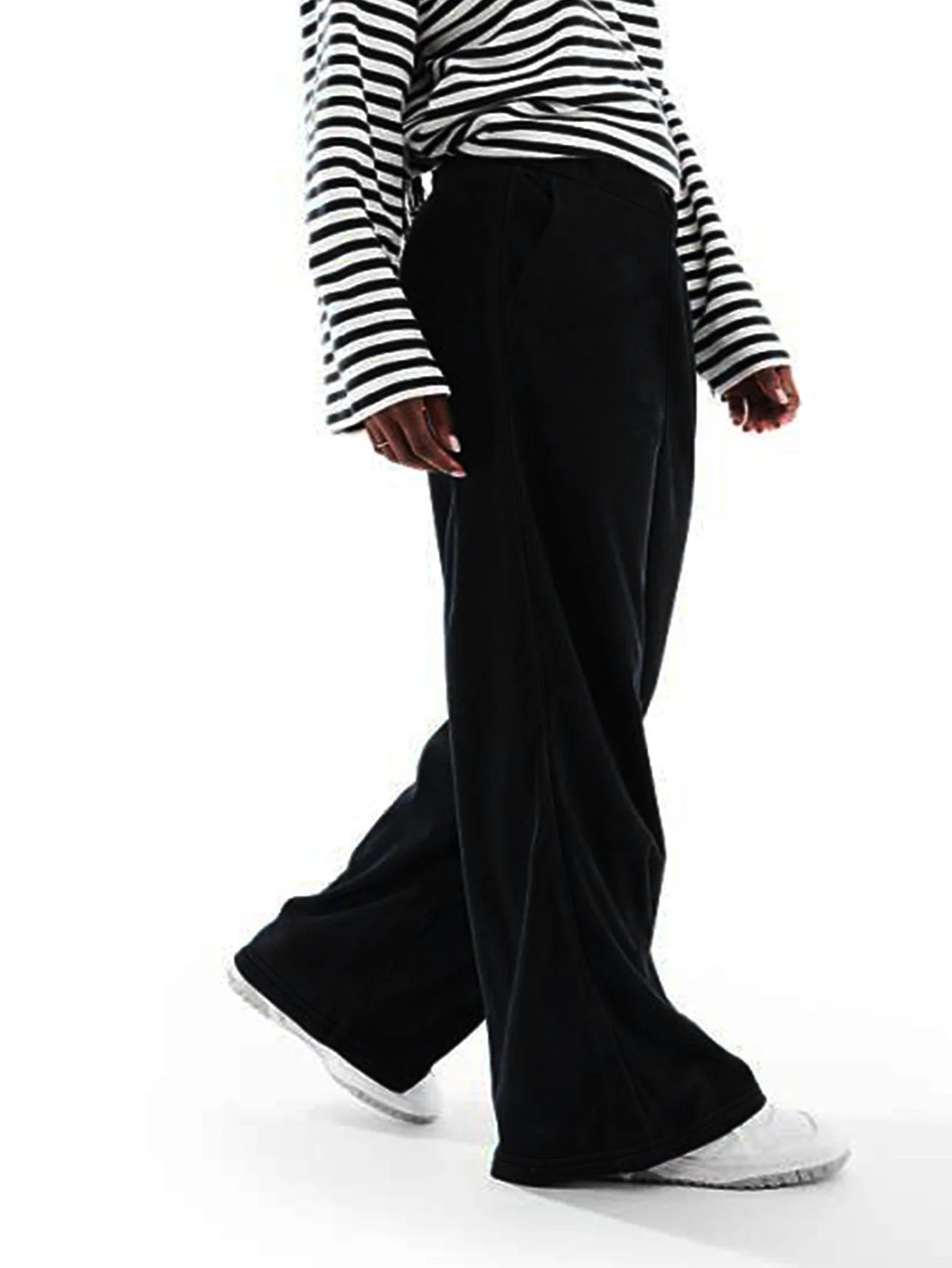 Pantalon Large Taille Haute Évidé — Style Britannique Streetwear, Longueur Cheville