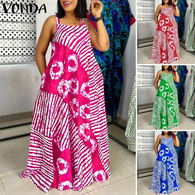 Robe Maxi Bohème Imprimée — Col Carré, Sans Manches, Longueur Cheville