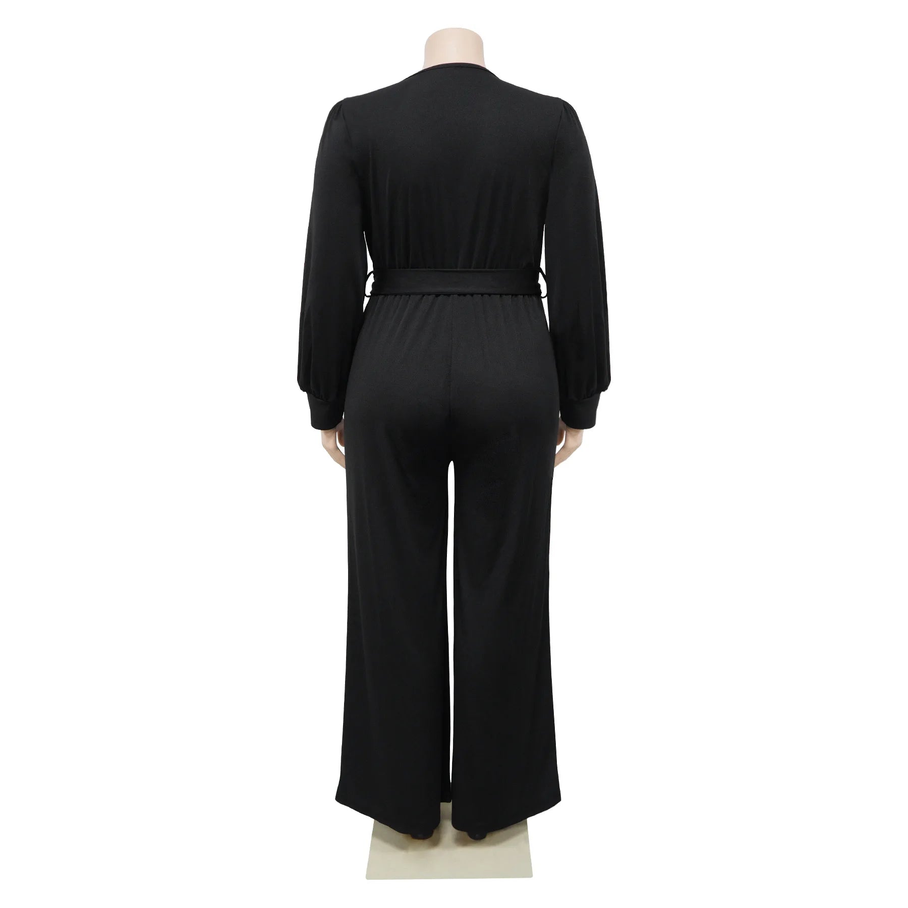 Combinaison Col en V & Ceinture — Écharpe, Jambes Larges, Pleine Longueur, Automne/Hiver