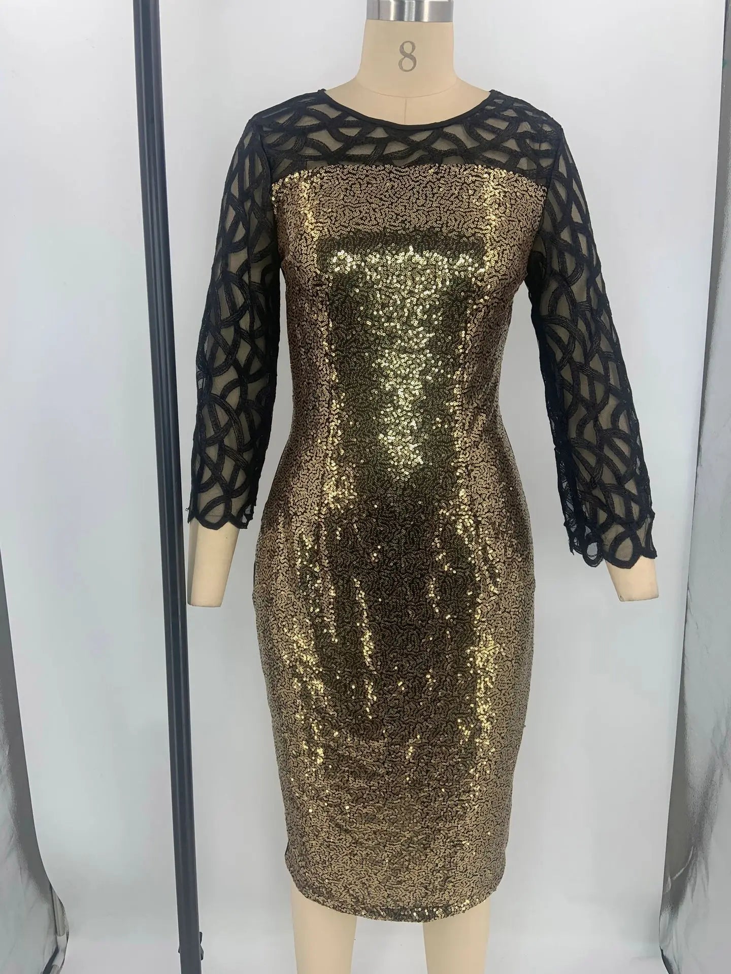 Robe Midi Sequins — Manches Courtes, Silhouette Une Ligne, Style Soirée