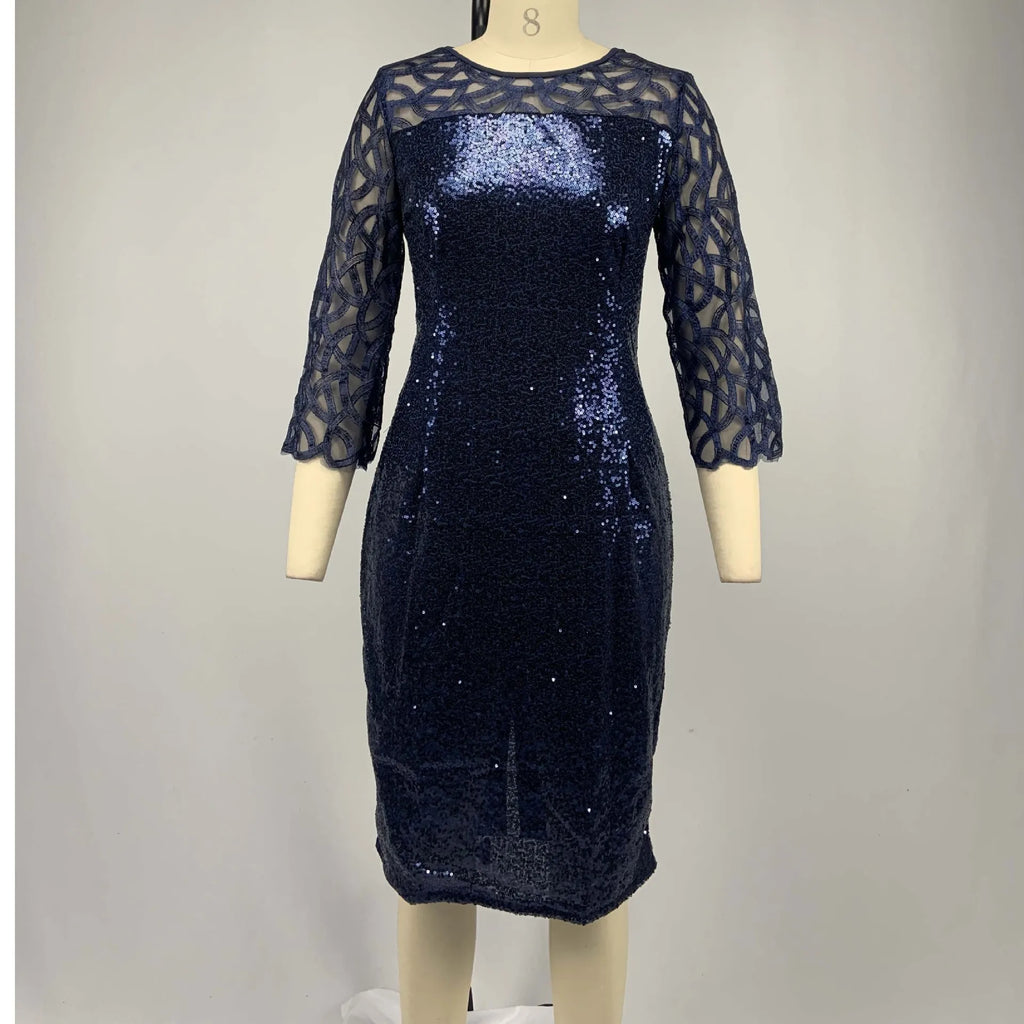 Robe Midi Sequins — Manches Courtes, Silhouette Une Ligne, Style Soirée