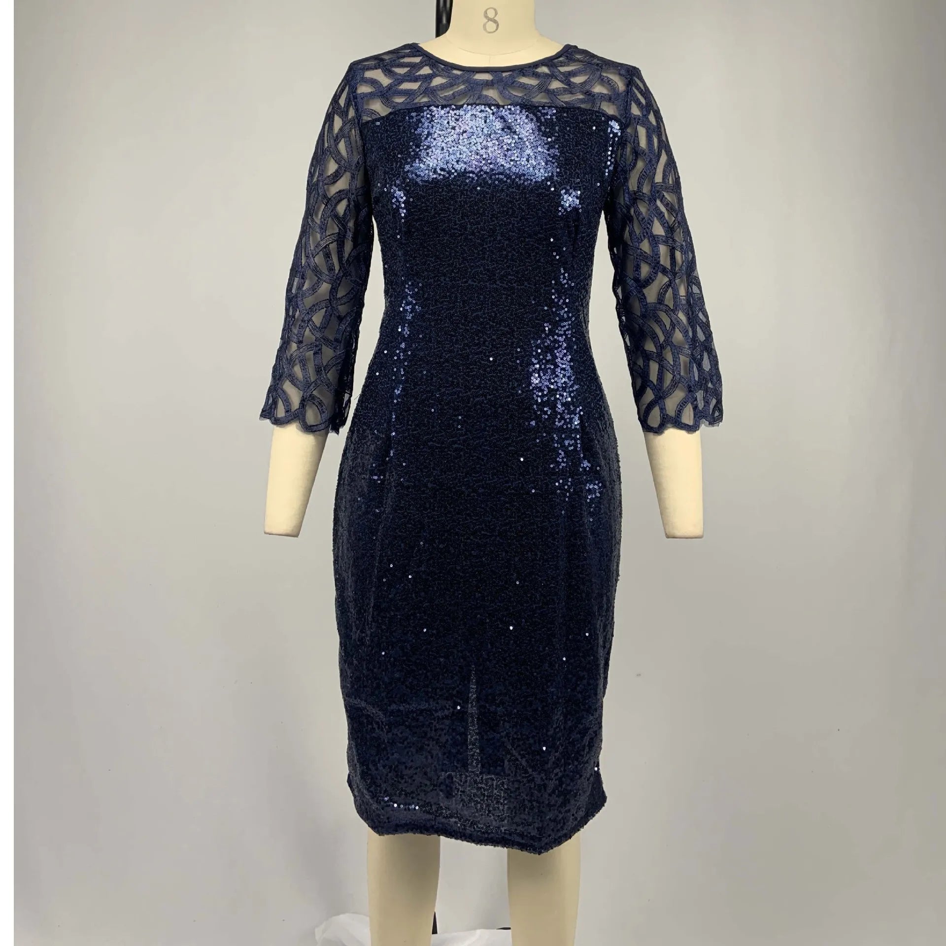 Robe Midi Sequins — Manches Courtes, Silhouette Une Ligne, Style Soirée