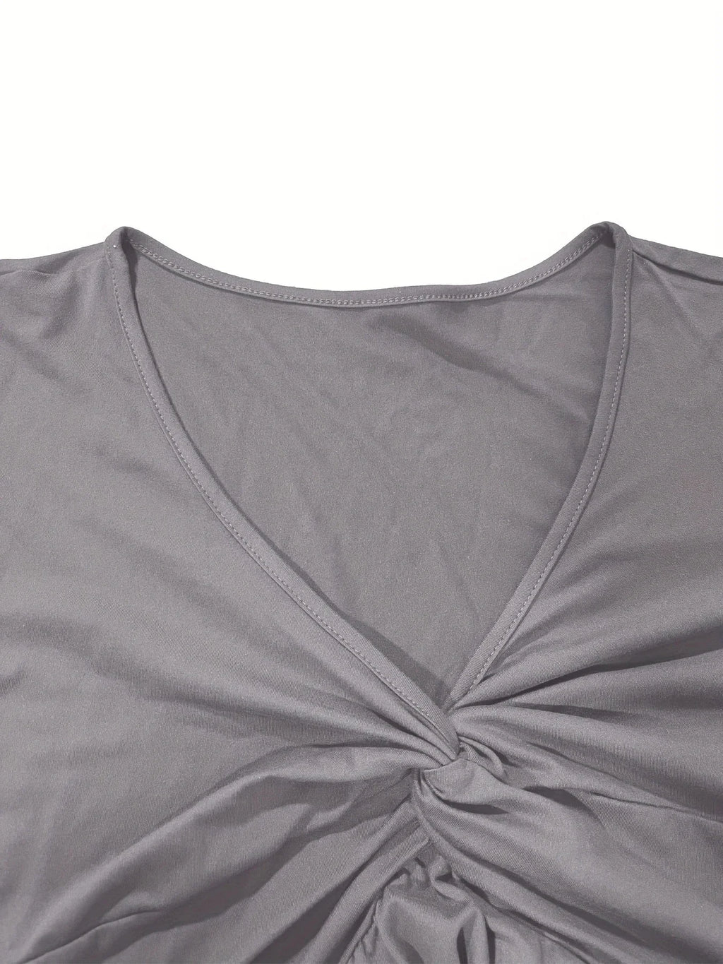 Top Plissé Devant Col en V — Manches Courtes, Coupe Régulière, Tailles 1XL-5XL