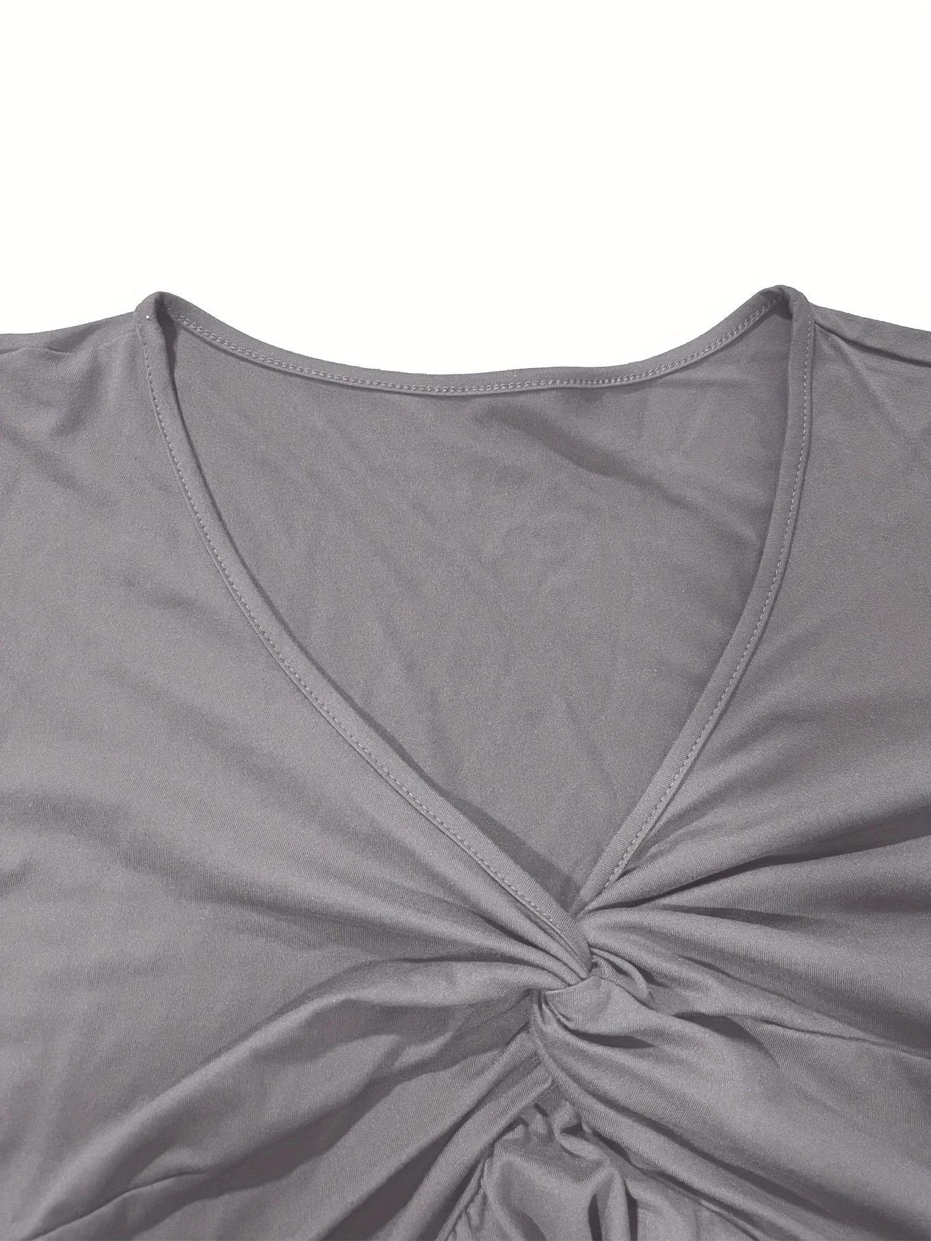 Top Plissé Devant Col en V — Manches Courtes, Coupe Régulière, Tailles 1XL-5XL