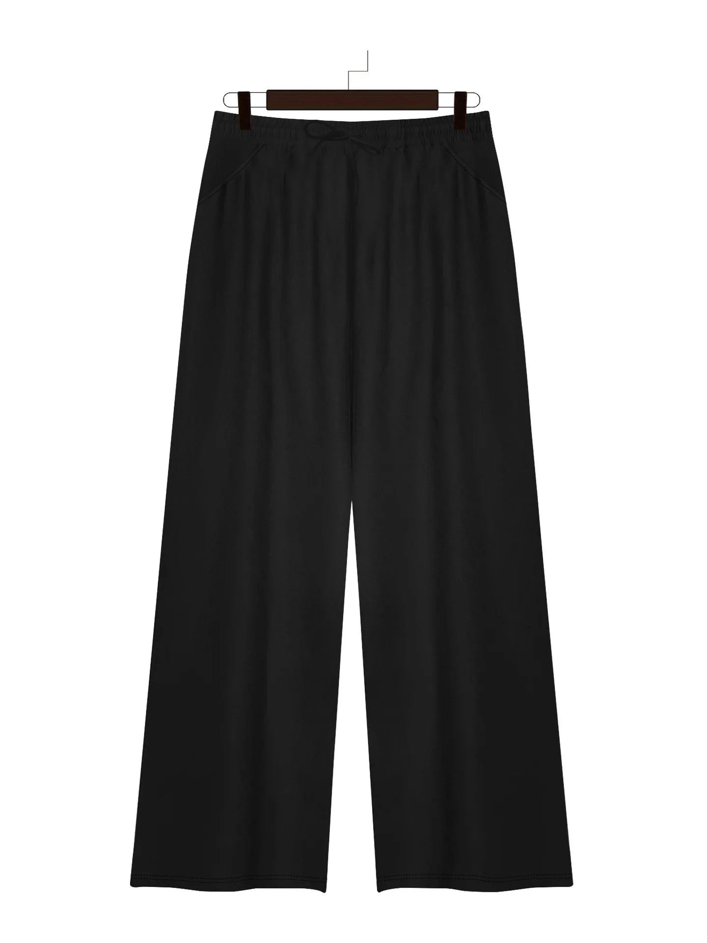 Pantalon Jambes Larges — Taille Élastique & Poches