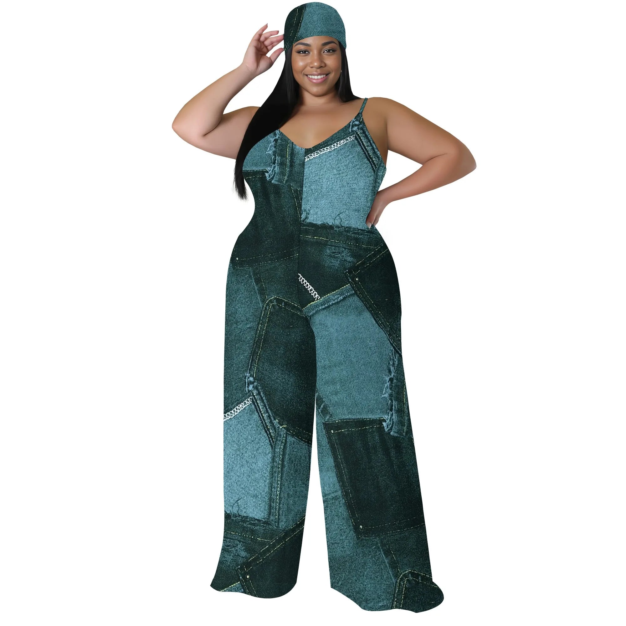 Combinaison Barboteuse Ample Imprimée — Sans Manches, Poches, Jambes Larges, Streetwear