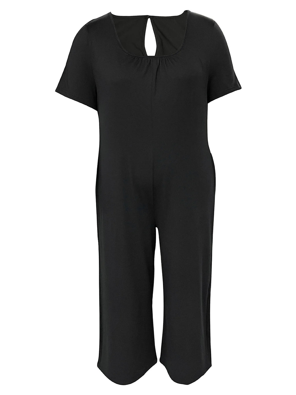 Combinaison Salopette Jambes Larges — Couleur Unie, Manches Courtes & Poches