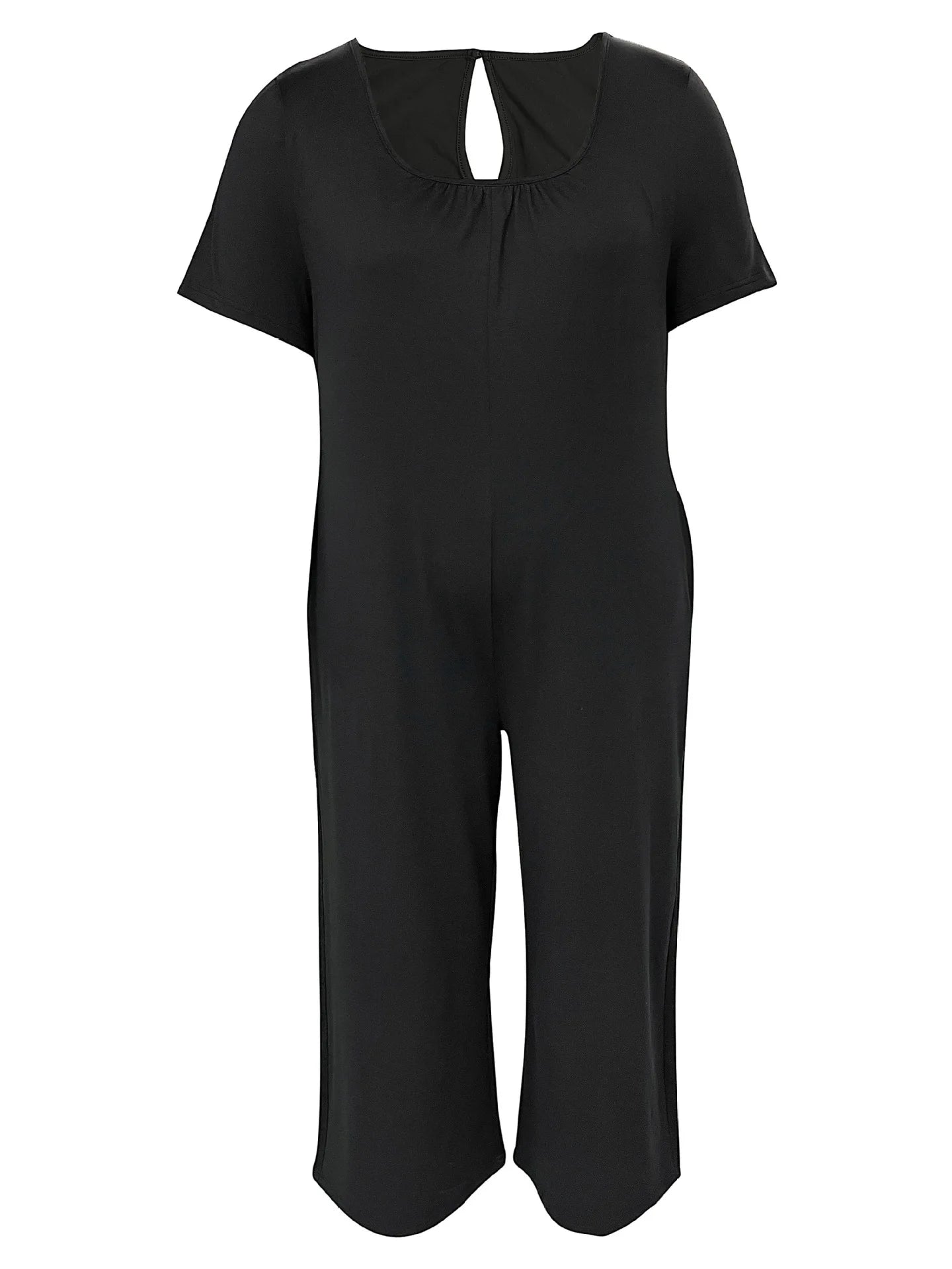 Combinaison Salopette Jambes Larges — Couleur Unie, Manches Courtes & Poches