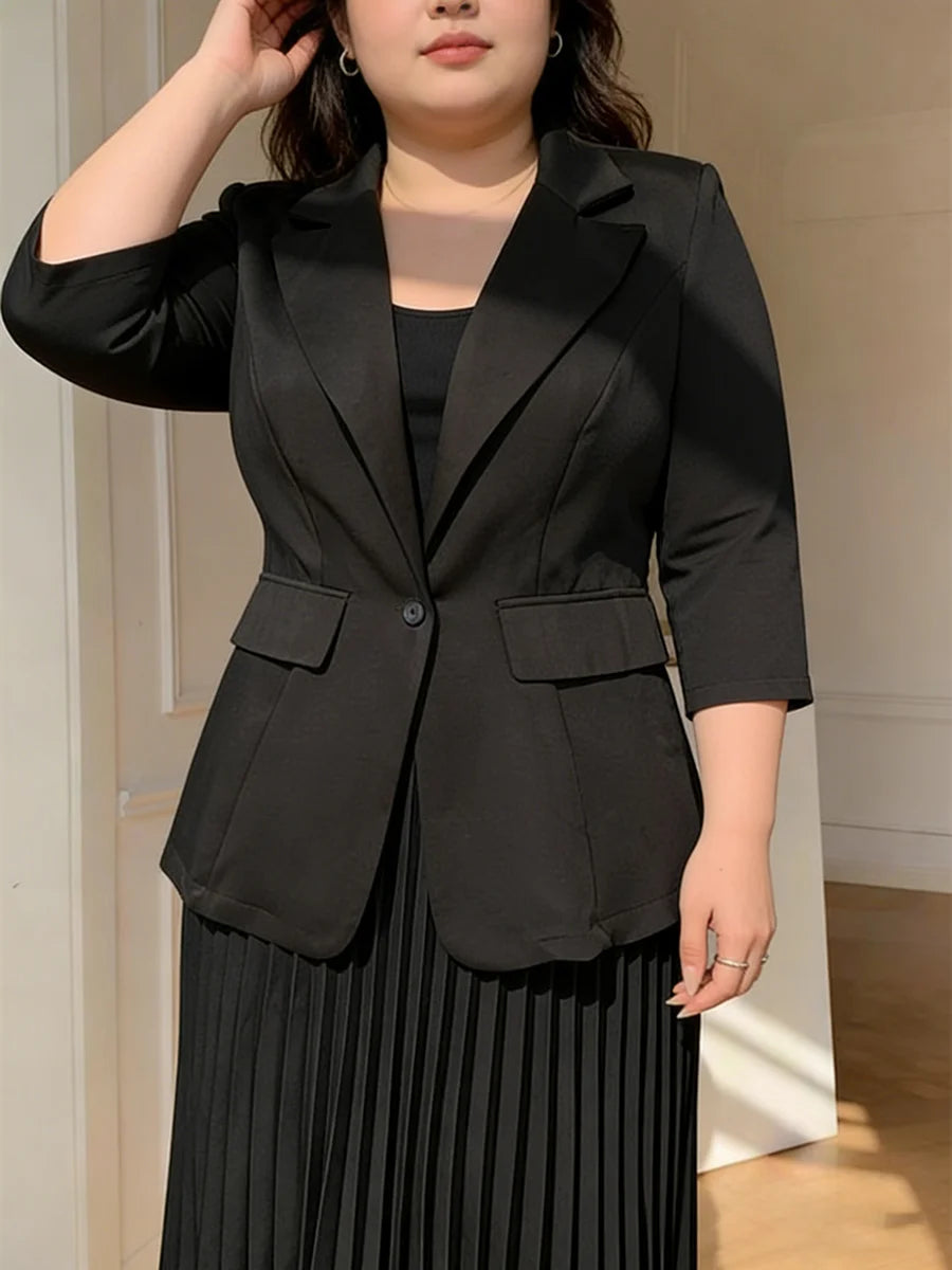 Blazer Cintré Col Tailleur — Manches 3/4, 1 Bouton, Coupe Régulière