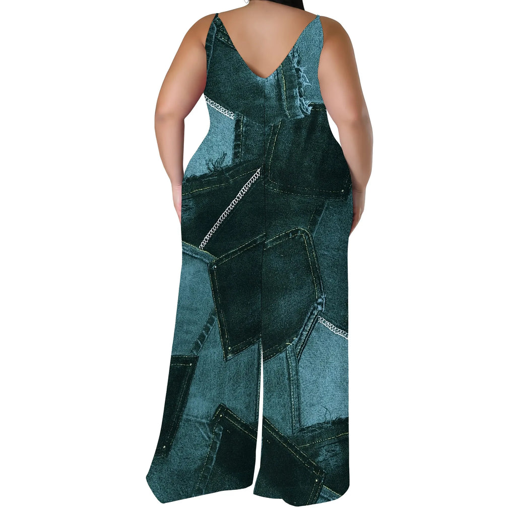 Combinaison Barboteuse Ample Imprimée — Sans Manches, Poches, Jambes Larges, Streetwear