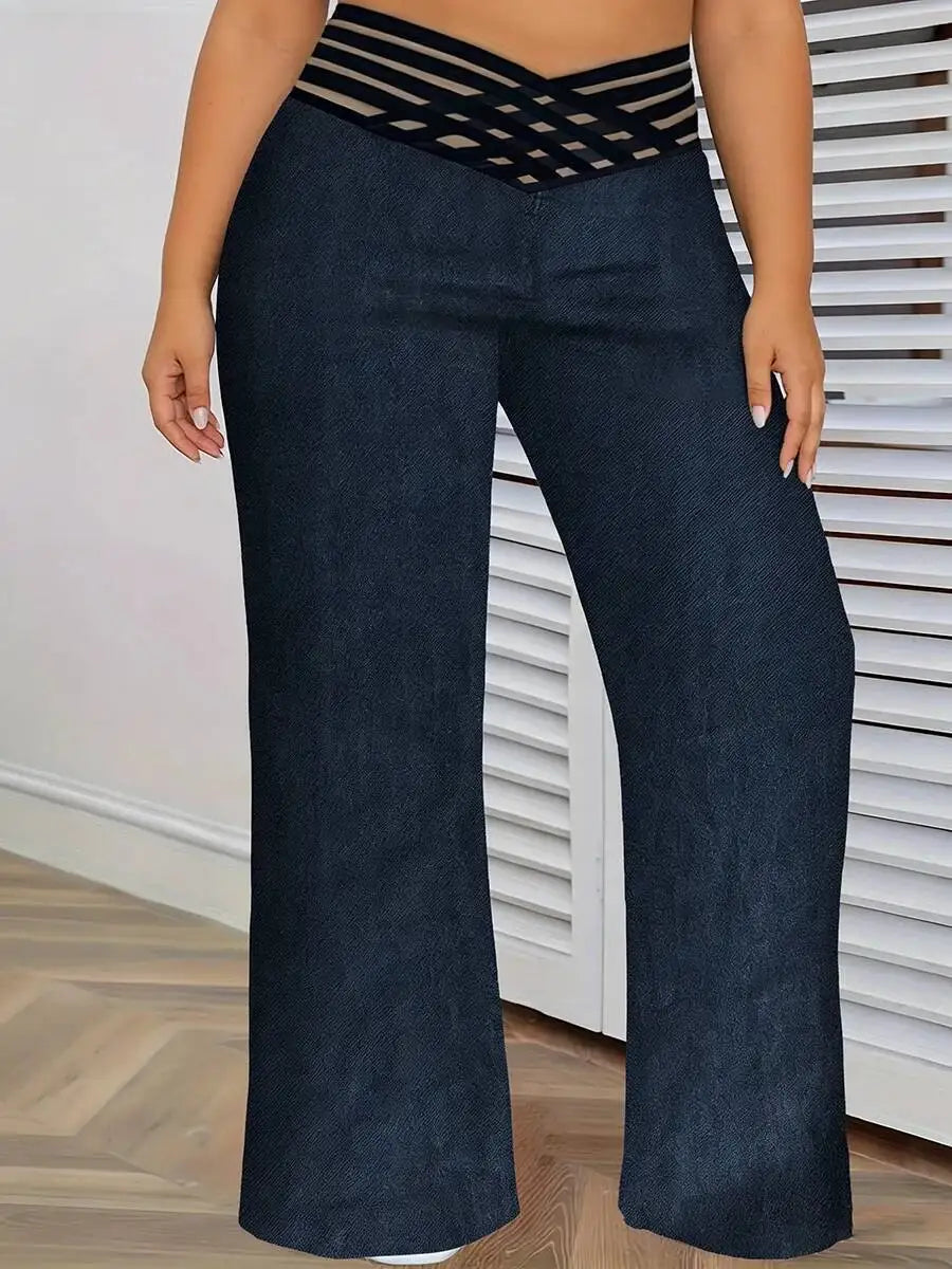 Pantalon Large Taille Haute Maille Transparente — Style Y2K Streetwear, Pleine Longueur