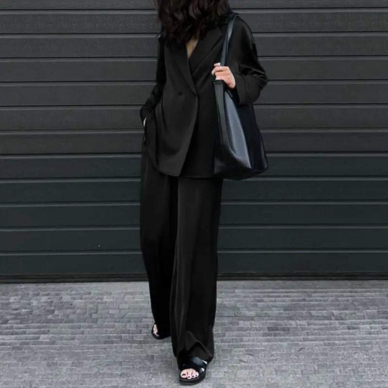 Ensemble Pantalon Ample & Chemise — Col Rabattu, Manches Longues, Coupe Lâche