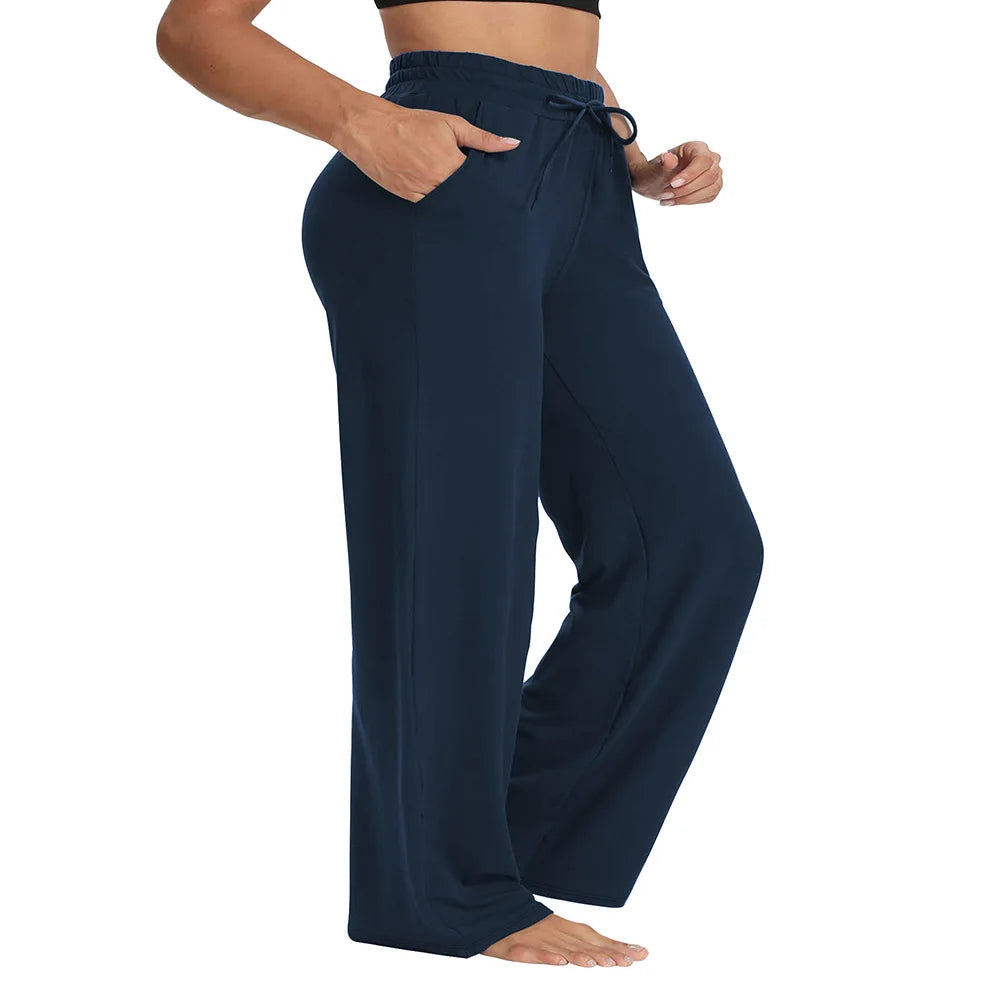 Pantalon Jambes Larges — Taille Élastique & Poches