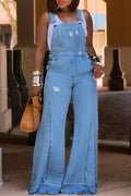 Combinaison Salopette Jean Jambes Larges — Bretelles, Poches, Pleine Longueur