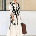Robe Longue Florale Noir & Blanc – Manches Longues & Longueur Cheville