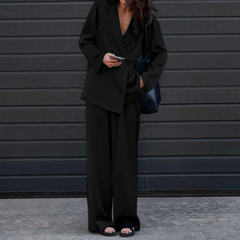 Ensemble Pantalon Ample & Chemise — Col Rabattu, Manches Longues, Coupe Lâche