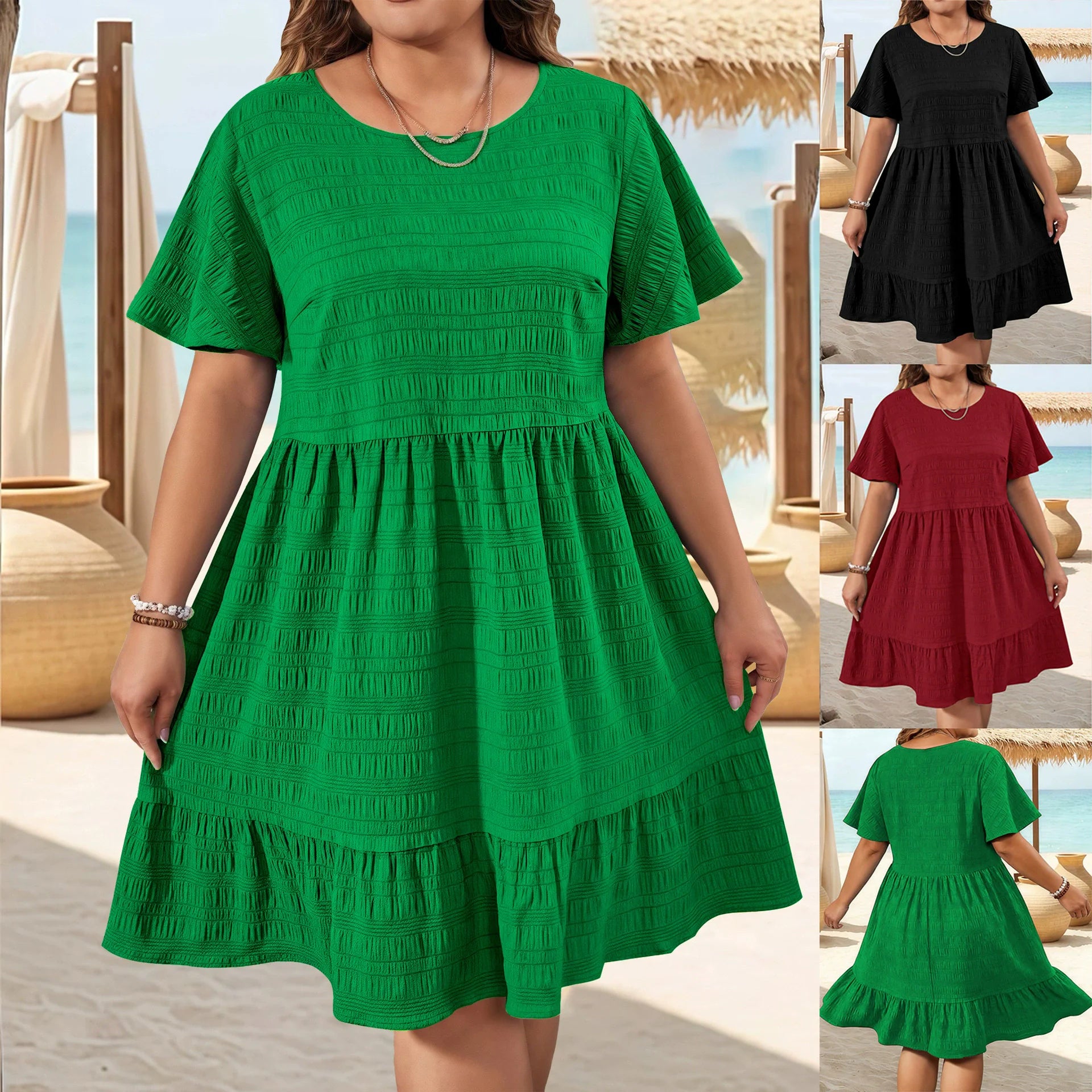 Robe d'Été Ample — Col Rond, Volants & Manches Courtes