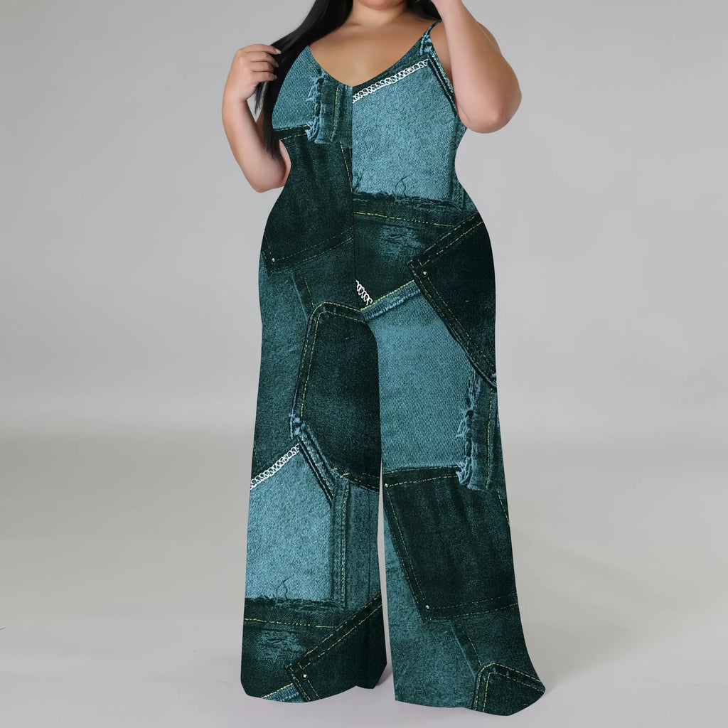 Combinaison Barboteuse Ample Imprimée — Sans Manches, Poches, Jambes Larges, Streetwear