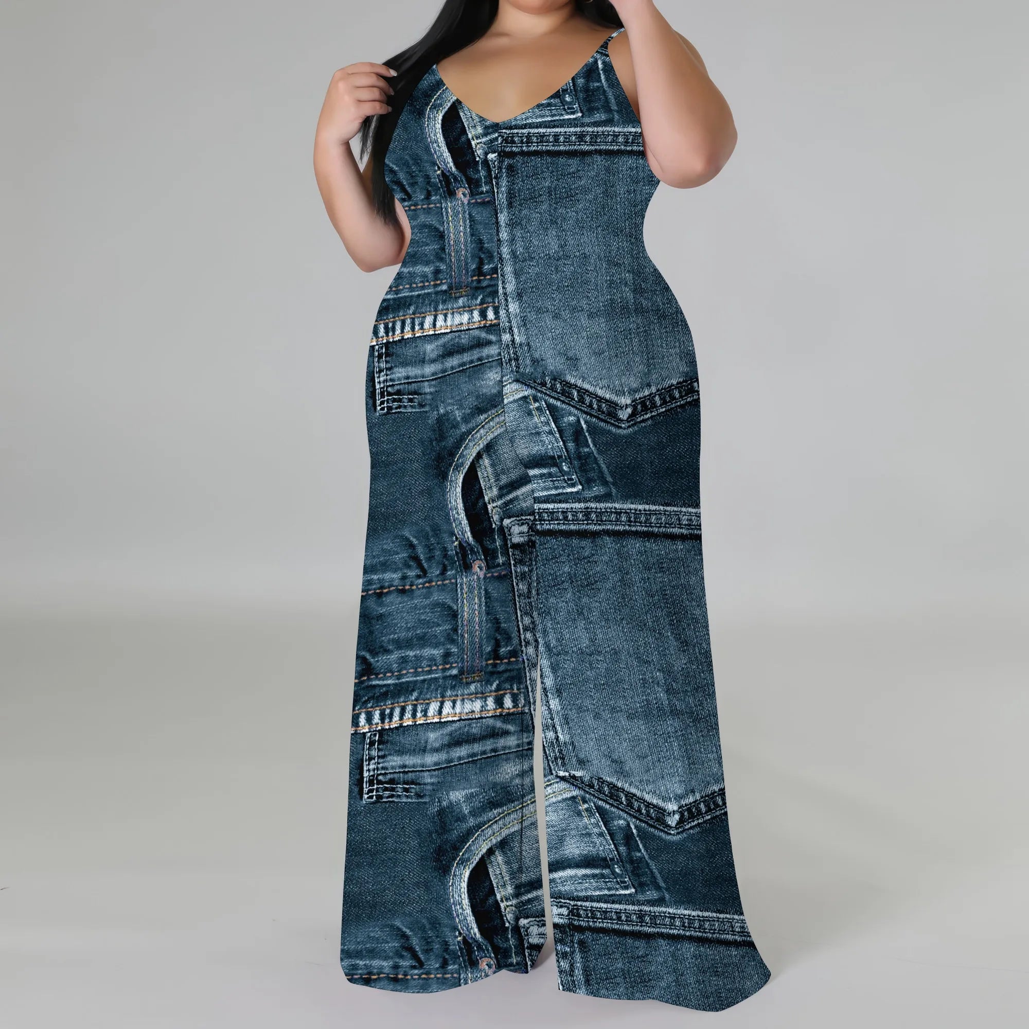 Combinaison Barboteuse Ample Imprimée — Sans Manches, Poches, Jambes Larges, Streetwear