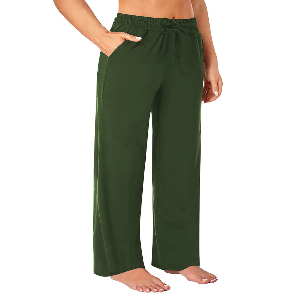 Pantalon Jambes Larges — Taille Élastique & Poches