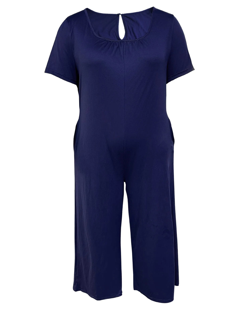 Combinaison Salopette Jambes Larges — Couleur Unie, Manches Courtes & Poches