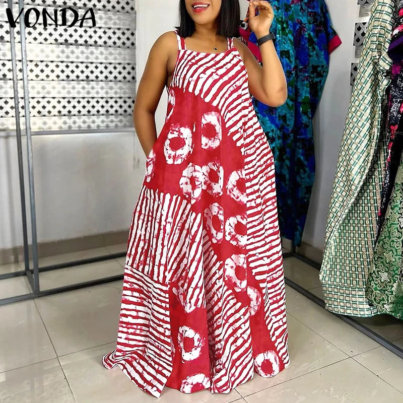 Robe Maxi Bohème Imprimée — Col Carré, Sans Manches, Longueur Cheville