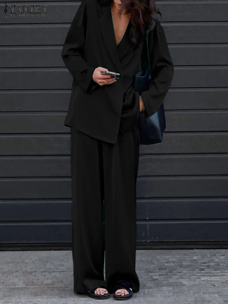 Ensemble Pantalon Ample & Chemise — Col Rabattu, Manches Longues, Coupe Lâche