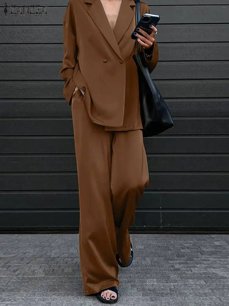 Ensemble Pantalon Ample & Chemise — Col Rabattu, Manches Longues, Coupe Lâche