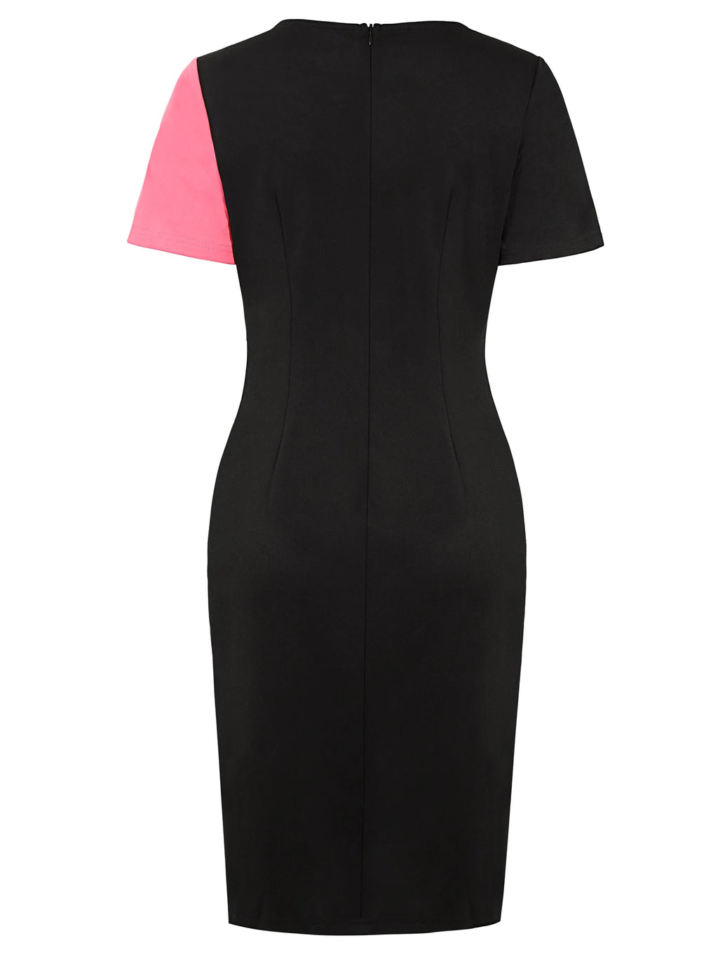 Robe Moulante Colorblock — Col Rond, Manches Courtes & Volants