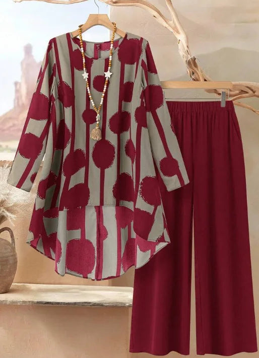 Ensemble 2 Pièces Floral — Haut Manches Longues & Pantalon Jambes Larges