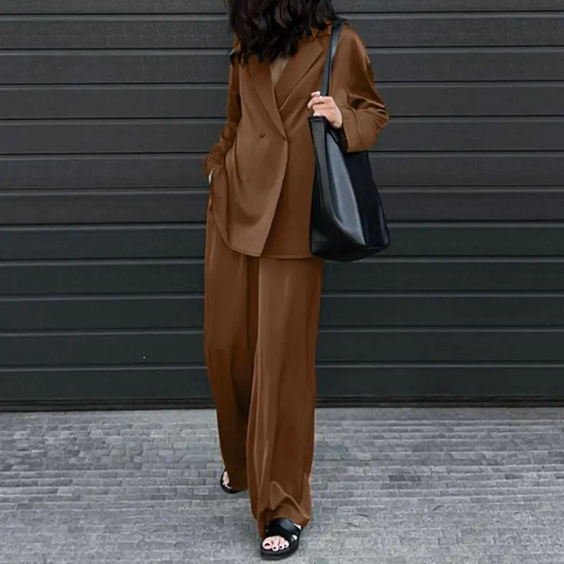 Ensemble Pantalon Ample & Chemise — Col Rabattu, Manches Longues, Coupe Lâche