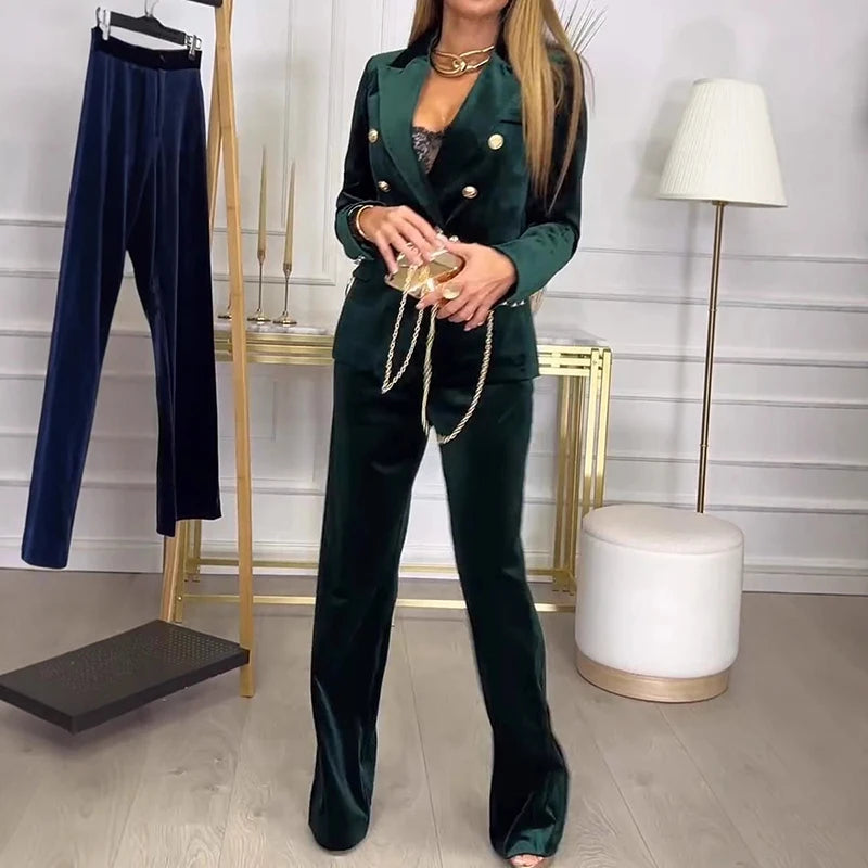 Ensemble 2 Pièces Slim — Col Rabattu, Double Boutonnage, Pantalon Cheville, Soirée
