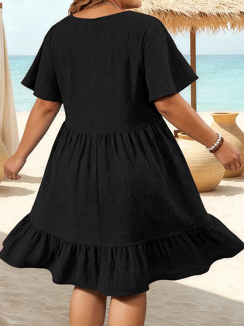 Robe d'Été Ample — Col Rond, Volants & Manches Courtes