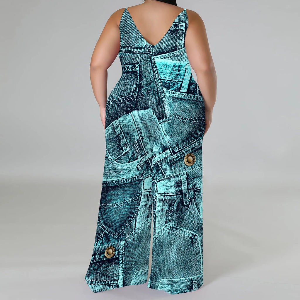 Combinaison Barboteuse Ample Imprimée — Sans Manches, Poches, Jambes Larges, Streetwear