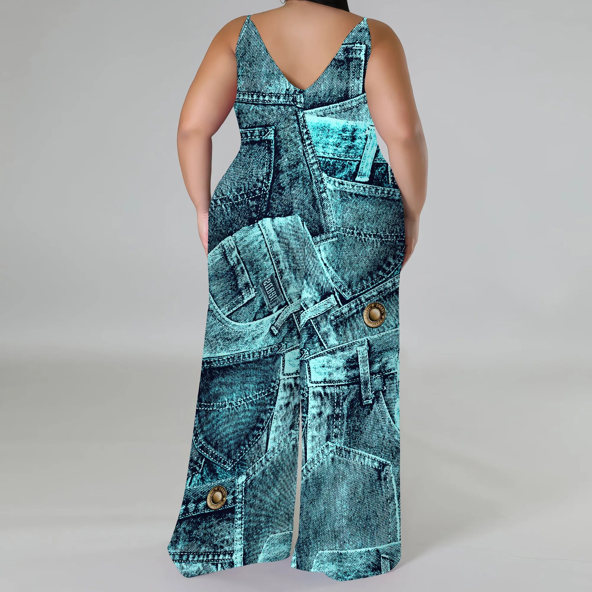 Combinaison Barboteuse Ample Imprimée — Sans Manches, Poches, Jambes Larges, Streetwear