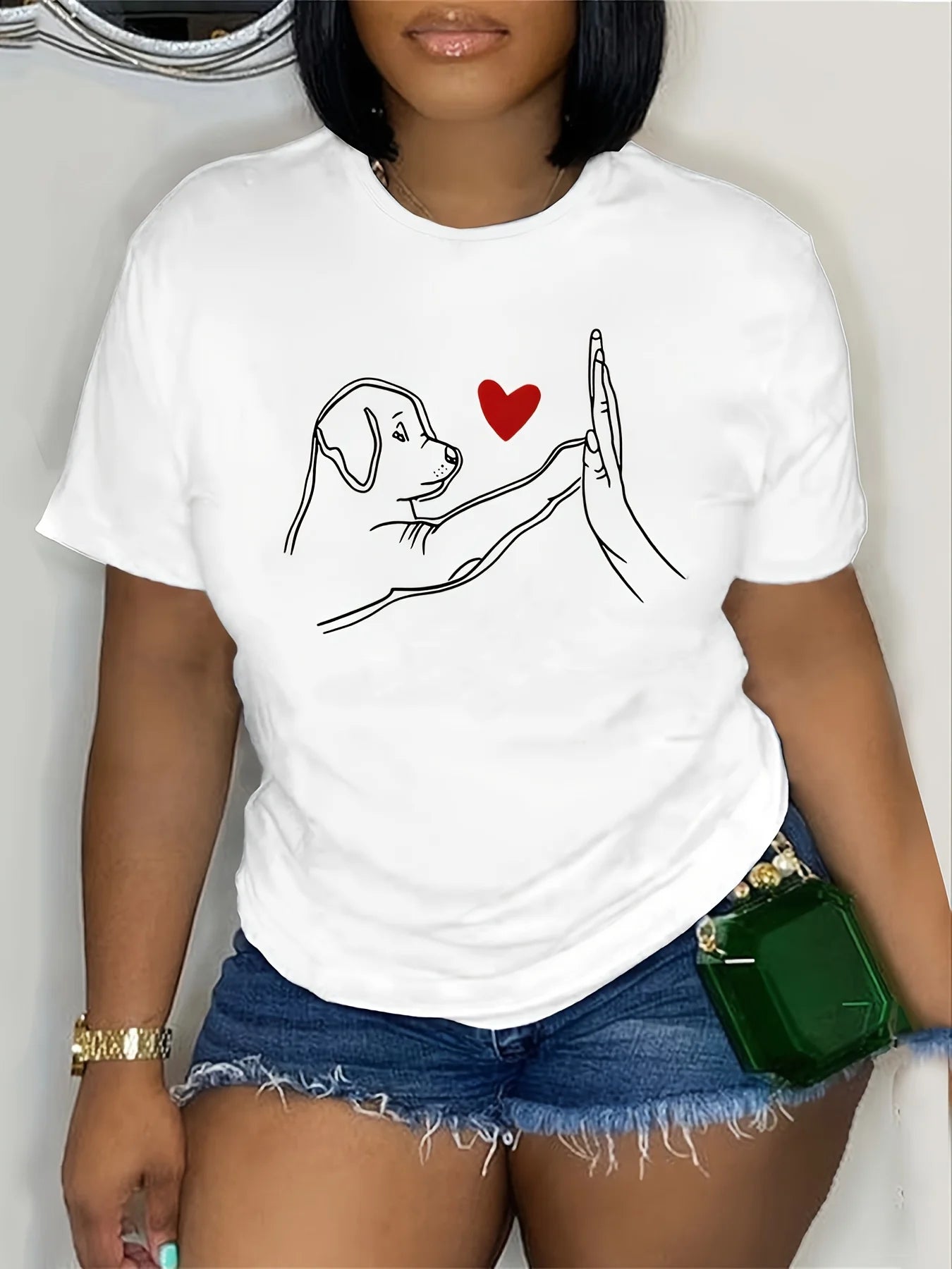 T-Shirt Imprimé Chien — Manches Courtes, Coupe Décontractée