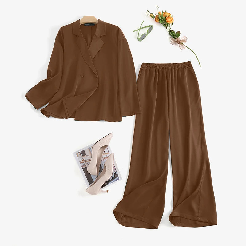 Ensemble Pantalon Ample & Chemise — Col Rabattu, Manches Longues, Coupe Lâche