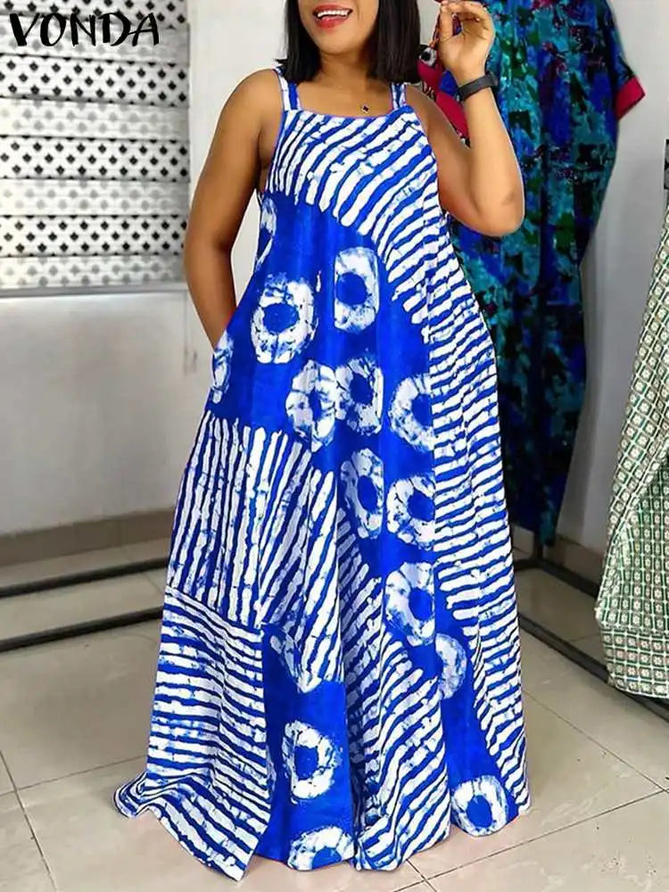 Robe Maxi Bohème Imprimée — Col Carré, Sans Manches, Longueur Cheville