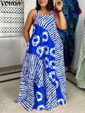 Robe Maxi Bohème Imprimée — Col Carré, Sans Manches, Longueur Cheville